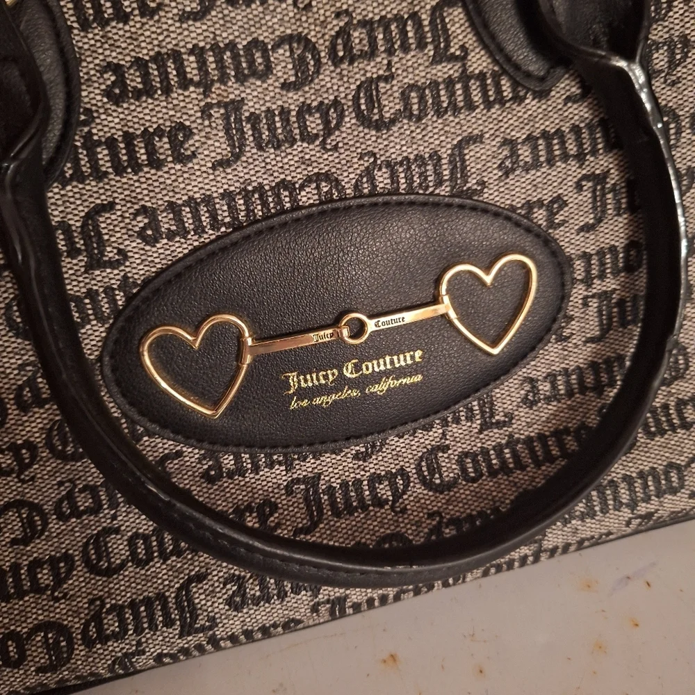 Juicy Couture Black and Gray Satchel Y2K Pop Culture Bubble Gum Repeated Logo